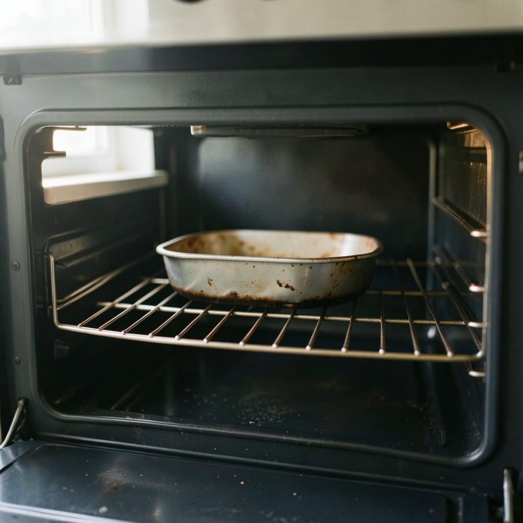 An ordinary home oven with one tin in it